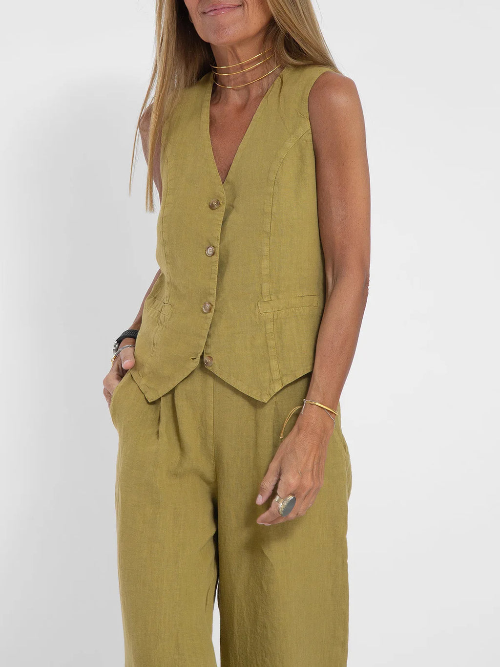 2025 New Women Vest Top + Trousers Patchwork Cotton Linen Casual Suit Summer Solid Women Vest Top + Wide Leg Pants Two Peice Set