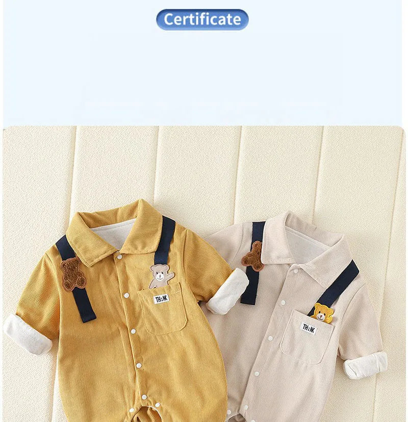 Baby Clothes Newborn Rompers  Autumn Infant Boys Casual Double Layer Jumpsuit Toddler Girls Cartoon Bear Corduroy Romper