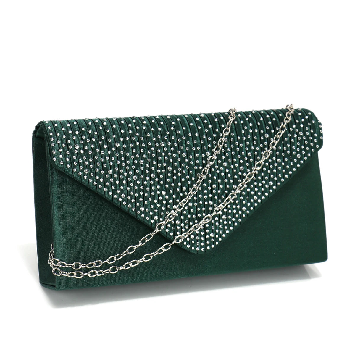 Rhinestones Women Evening Bags Small Envelope Design Handbags Satin Shoulder Chain Handbags Glitter Purple Color Cocktail Purse