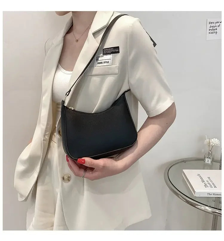 New Women's Fashion Handbags Retro Solid Color PU Leather Shoulder Underarm Bag Casual Women Hobos Handbags