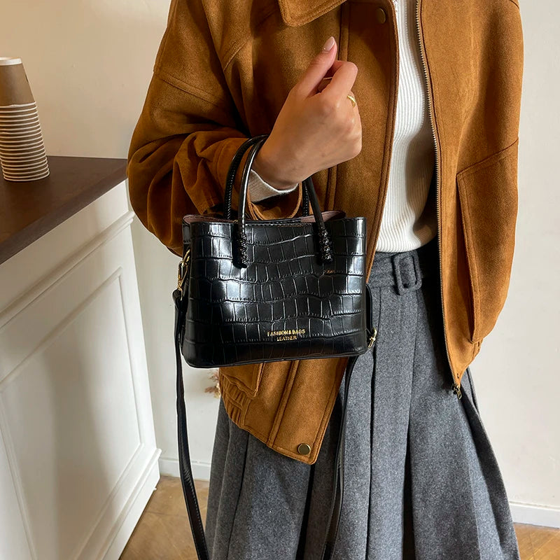 Classic Handbag Women's Bag Black Crocodile Pattern Crossbody Bag Female Pu Leather Commute Bag Top Brand Small Shoulder Bag
