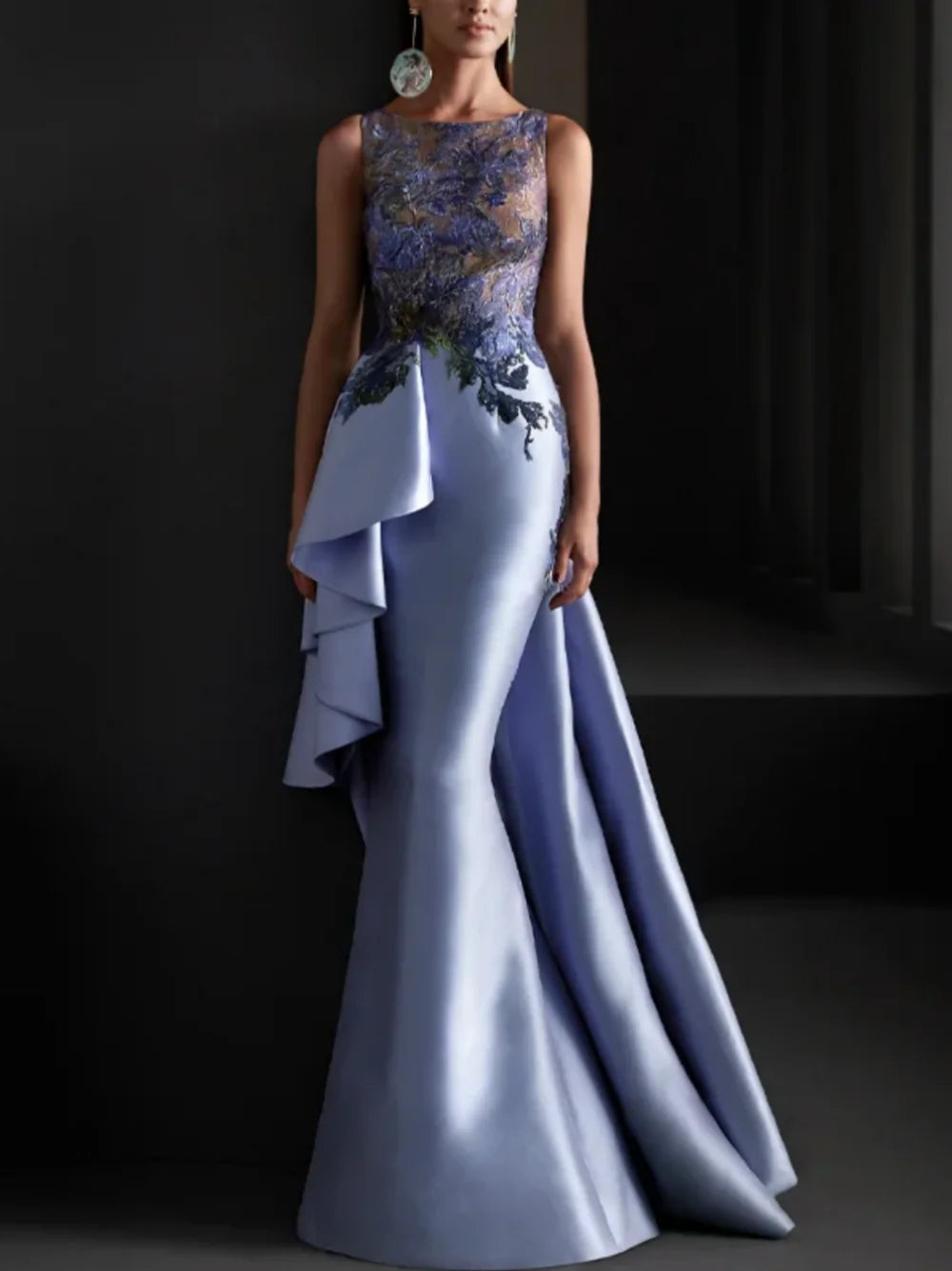 Customized Prom Dresses Exquisite Jewel Mermaid Sweep/Brush Evening  Lace Satin Formal Occasion Gown  women elegant luxury
