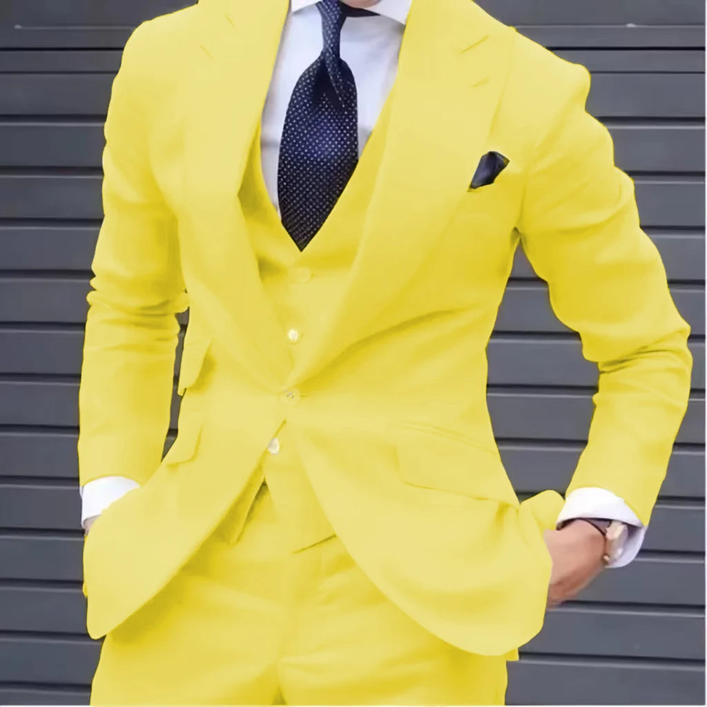 Men's 3-Piece Slim Fit Tuxedo Suits for Wedding Peaked Lapel Groomsmen Blazer Pant Vest Set Business Dress Code