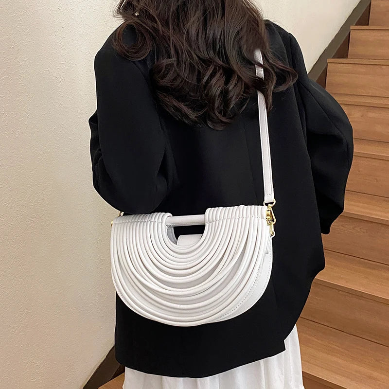 Handbags for Women. New Gold Luxury Designer Brand Handwoven Noodle Bags Rope Knotted Pulled Half Moon Silver Evening Clutch