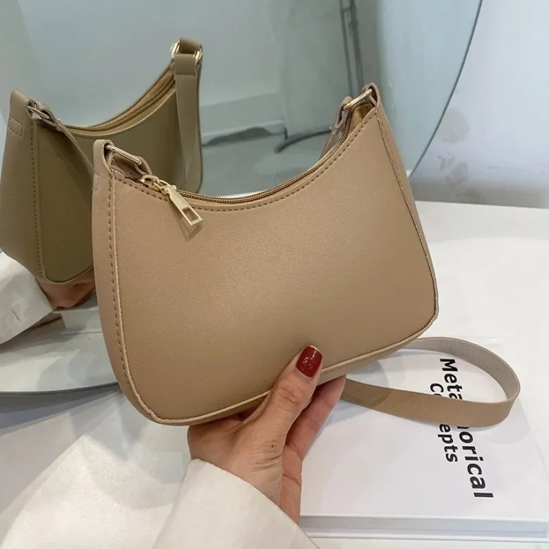New Women's Fashion Handbags Retro Solid Color PU Leather Shoulder Underarm Bag Casual Women Hobos Handbags