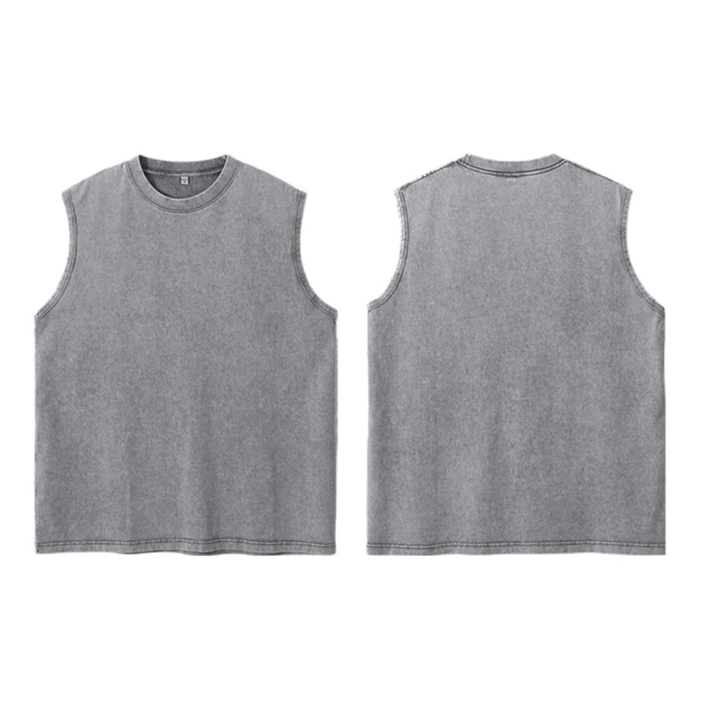 Men's Trendy Cross Print Retro Washed Vest Summer Fitness Everyday Commute Top Casual And Stylish Street Style Pure Cotton Vest
