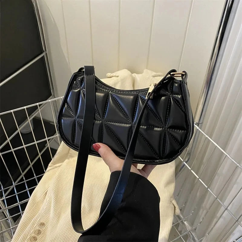 Black PU Leather Shoulder Bag Retro Solid Color Casual Female Hobos Handbags Women's Fashion Handbags Shopper Clutch Purse