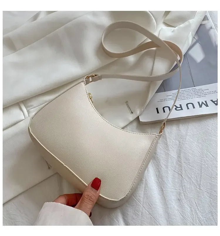 New Women's Fashion Handbags Retro Solid Color PU Leather Shoulder Underarm Bag Casual Women Hobos Handbags