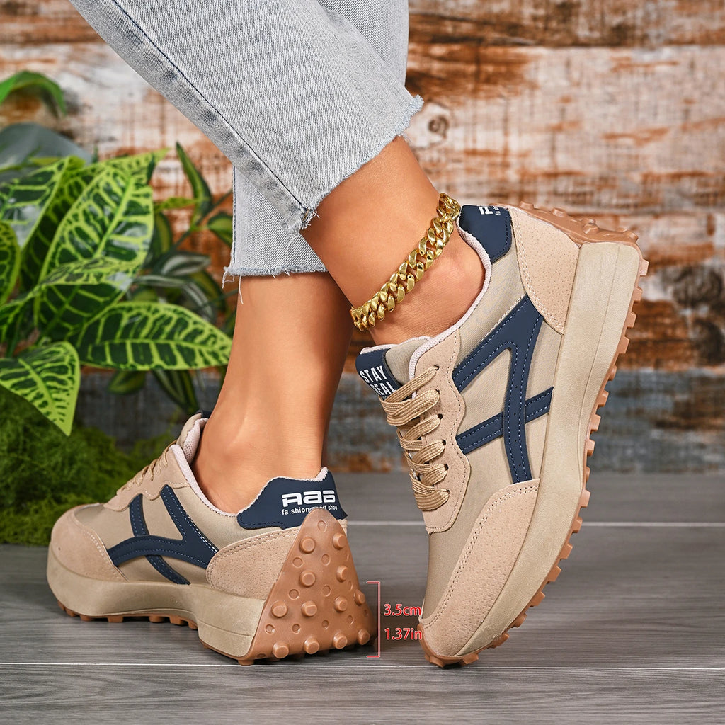 2026 New Designer Women's Sneakers — Spring Casual Lace-up Footwear: Luxury, Thick-Soled, Non-Slip, Plus-Size Vulcanized Shoes