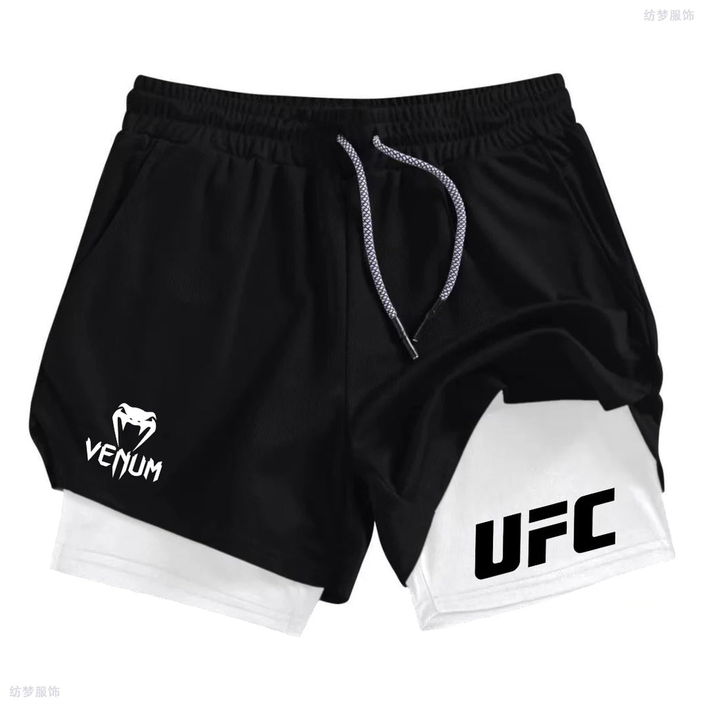 Summer bottom wear running shorts, men's fitness gym training 2-in-1 sports shorts, quick-drying exercise jogging double-layer s