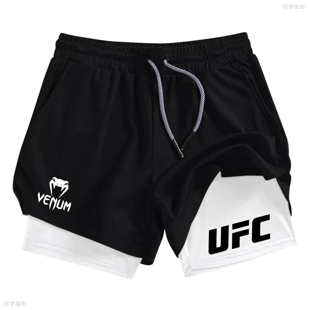 Summer bottom wear running shorts, men's fitness gym training 2-in-1 sports shorts, quick-drying exercise jogging double-layer s
