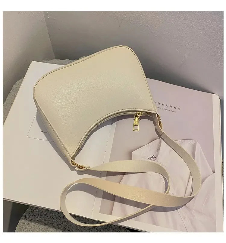 New Women's Fashion Handbags Retro Solid Color PU Leather Shoulder Underarm Bag Casual Women Hobos Handbags