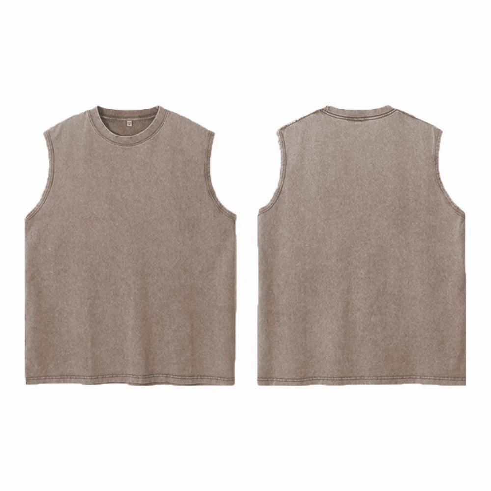 Men's Trendy Cross Print Retro Washed Vest Summer Fitness Everyday Commute Top Casual And Stylish Street Style Pure Cotton Vest