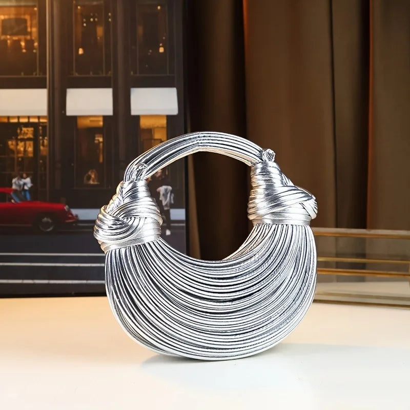 Handbags for Women 2025 New Gold Luxury Designer Brand Handwoven Noodle Bags Rope Knotted Pulled Hobo Silver Evening Clutch Chic
