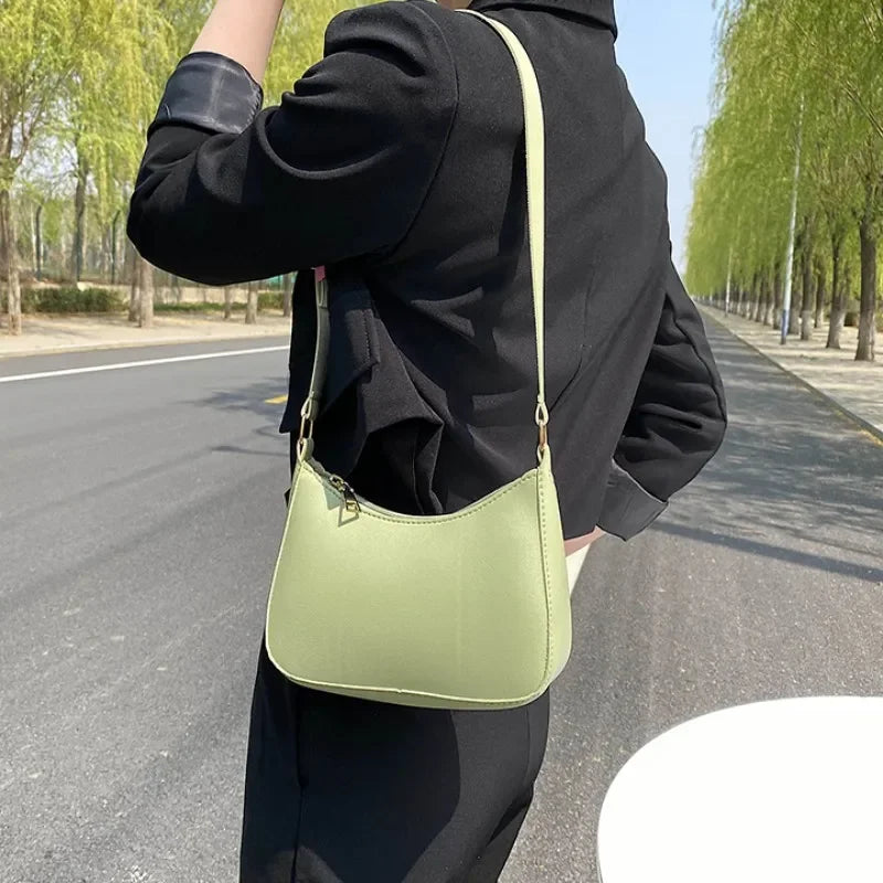New Women's Fashion Handbags Retro Solid Color PU Leather Shoulder Underarm Bag Casual Women Hobos Handbags