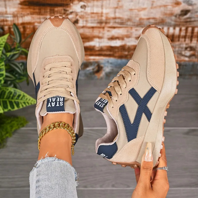 2026 New Designer Women's Sneakers — Spring Casual Lace-up Footwear: Luxury, Thick-Soled, Non-Slip, Plus-Size Vulcanized Shoes
