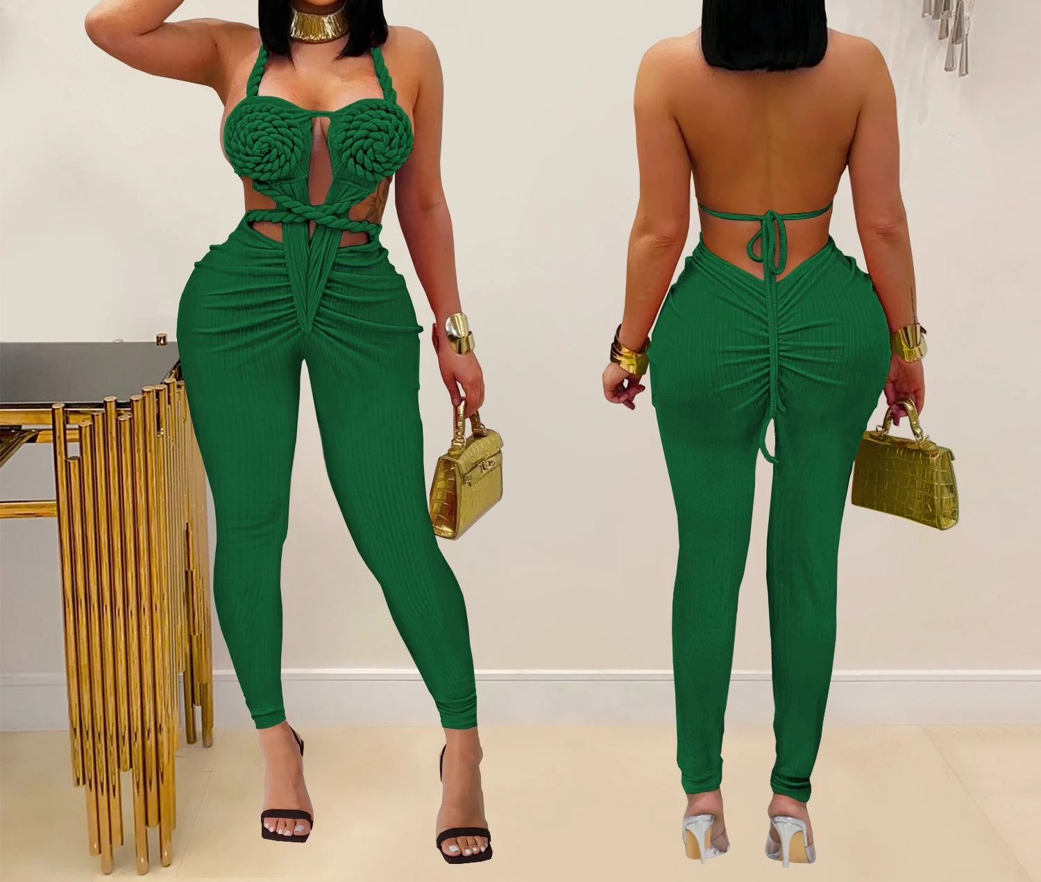 Sexy Bodysuit women's jumpsuits and rompers Rompers Woman Clothes1 Piece Set Playsuit Hang neck backless Female Clothing HXY309