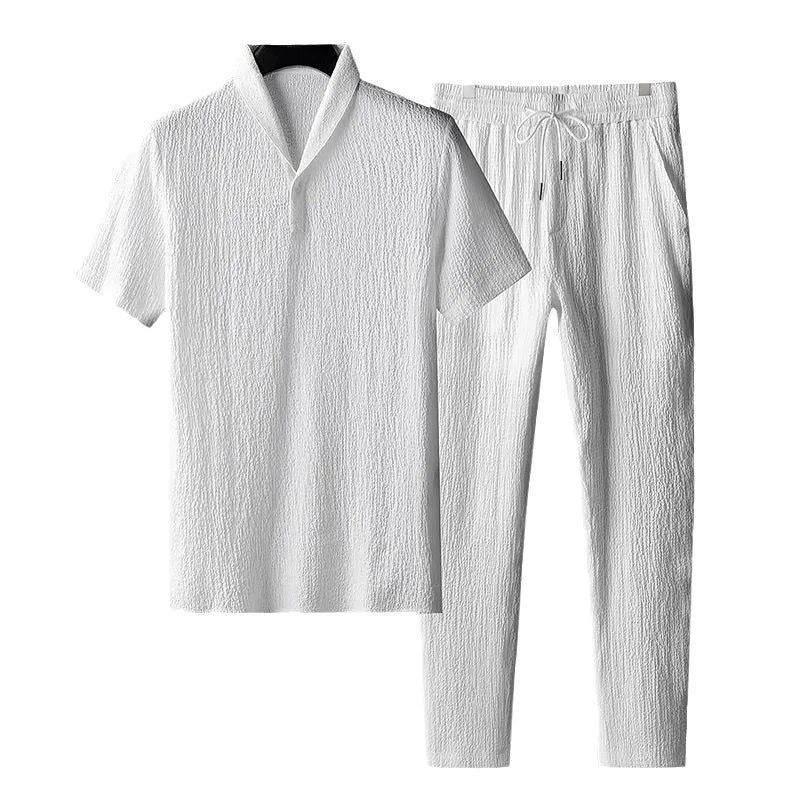 Summer Sets Men Fashion Thin Sports Suit for Men Solid Color T-Shirt and Full Length Pants Male Jogger Sets Casual Streetwear