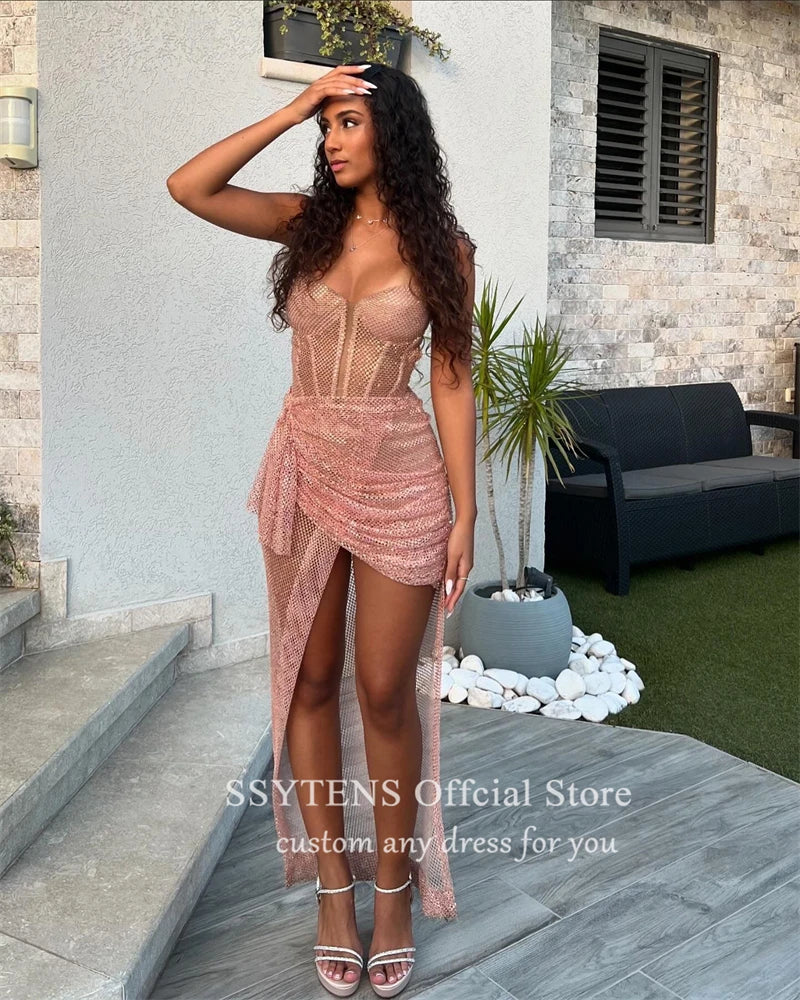 Sexy Short Prom Dress For Women Shiny Spaghetti Straps Special Occasion Evening Gowns Mini Cocktail Party Dresses فساتين السهرة