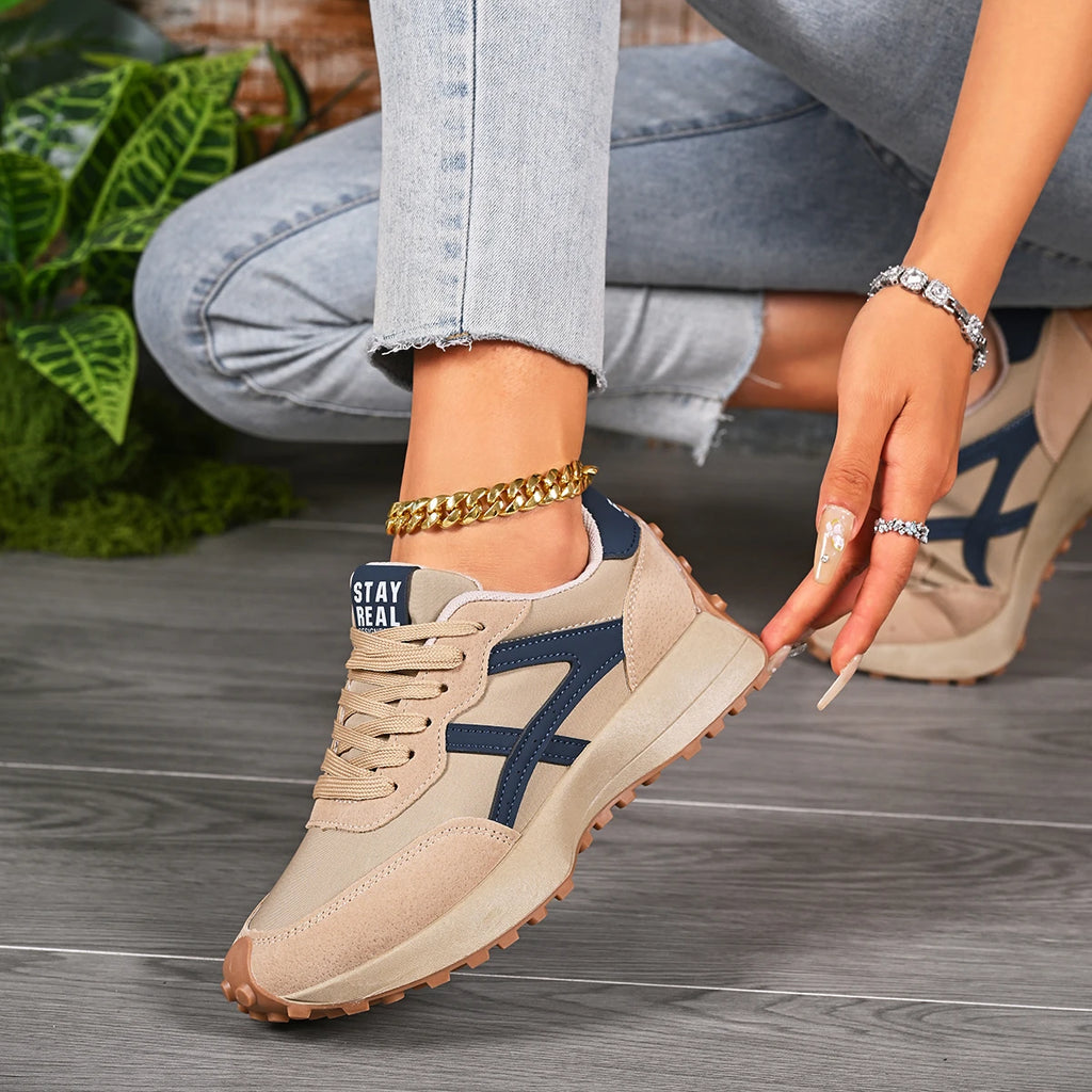 2026 New Designer Women's Sneakers — Spring Casual Lace-up Footwear: Luxury, Thick-Soled, Non-Slip, Plus-Size Vulcanized Shoes