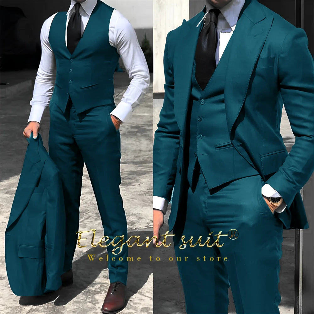 Men's / boys business grey suit 3-piece set (jacket + vest + trousers) advanced custom men's slim office formal suit set
