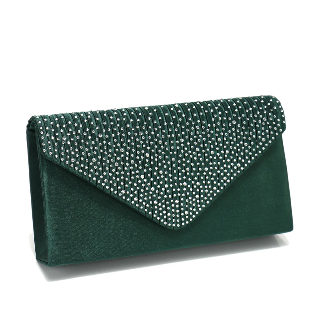 Rhinestones Women Evening Bags Small Envelope Design Handbags Satin Shoulder Chain Handbags Glitter Purple Color Cocktail Purse