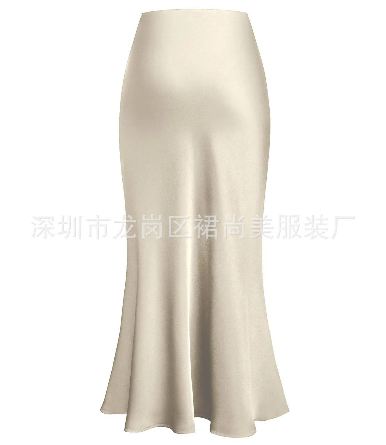 Elegant Faux Silk Satin Skirts for Women High Waist A-line Office Lady  Solid Color Glossy Finish Fishtail Skirt