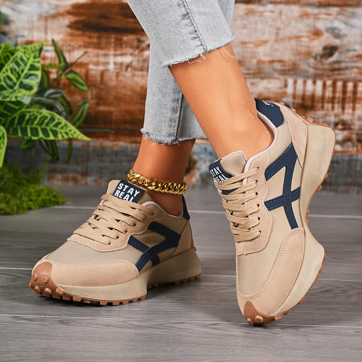 2026 New Designer Women's Sneakers — Spring Casual Lace-up Footwear: Luxury, Thick-Soled, Non-Slip, Plus-Size Vulcanized Shoes