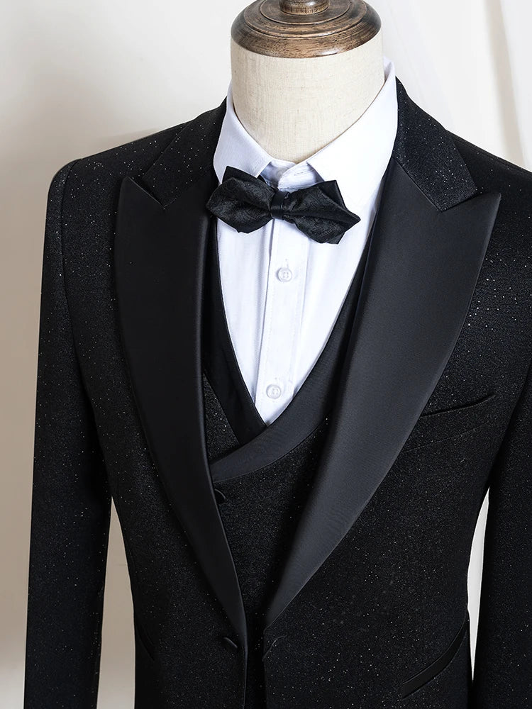 Turkish luxury wedding suits for groom 3 pieces man suits Slim Fit high quality Shining flash diamond Tuxedo Dinner Suit
