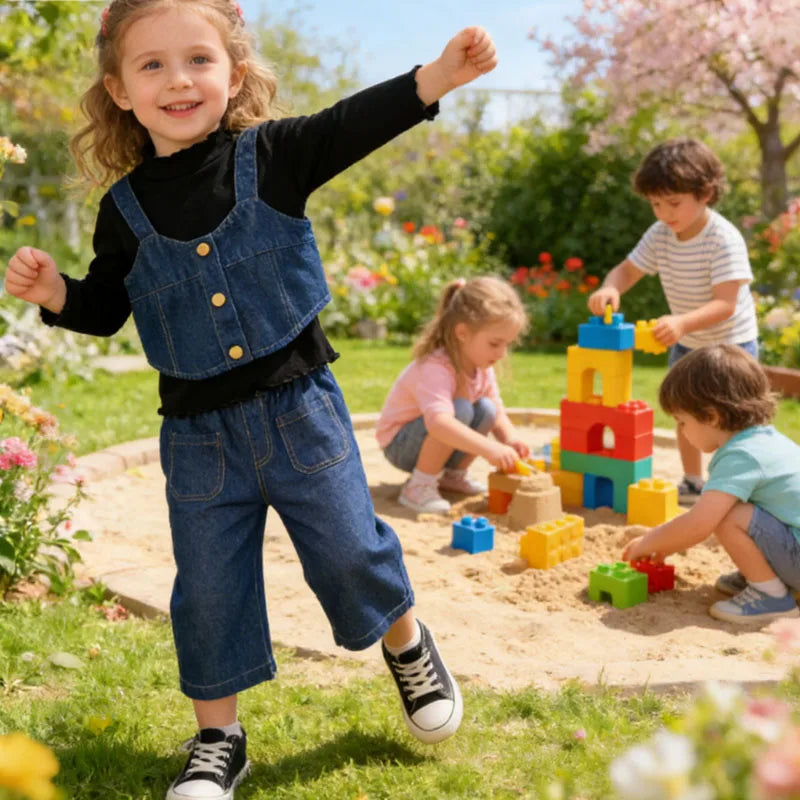 Fashion Denim Casual Baby Girls Outfits Spring Autumn Toddler Children Clothes Vest+Tops+Trousers 3pcs Sets Clothes Sets