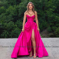 Romantic Prom Dresses for Ladies Satin A-line Celebrity Dress Fuchsia Sweetheart Split Ruched Evening Dress Long