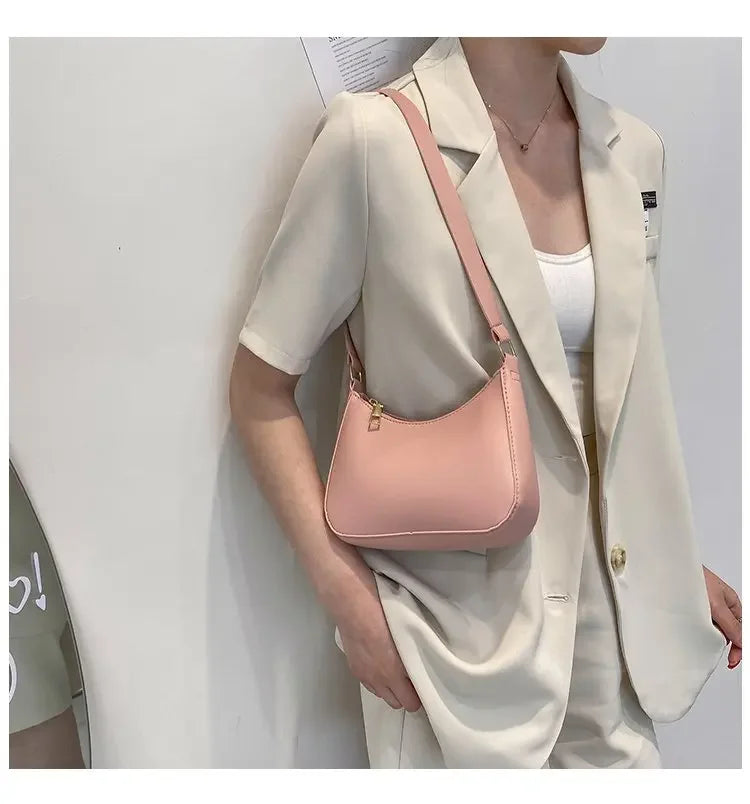 New Women's Fashion Handbags Retro Solid Color PU Leather Shoulder Underarm Bag Casual Women Hobos Handbags