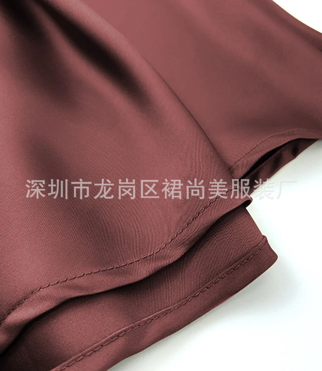 Elegant Faux Silk Satin Skirts for Women High Waist A-line Office Lady  Solid Color Glossy Finish Fishtail Skirt