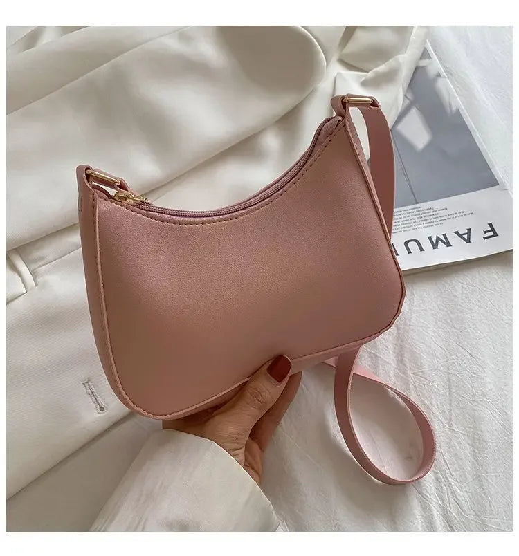 New Women's Fashion Handbags Retro Solid Color PU Leather Shoulder Underarm Bag Casual Women Hobos Handbags