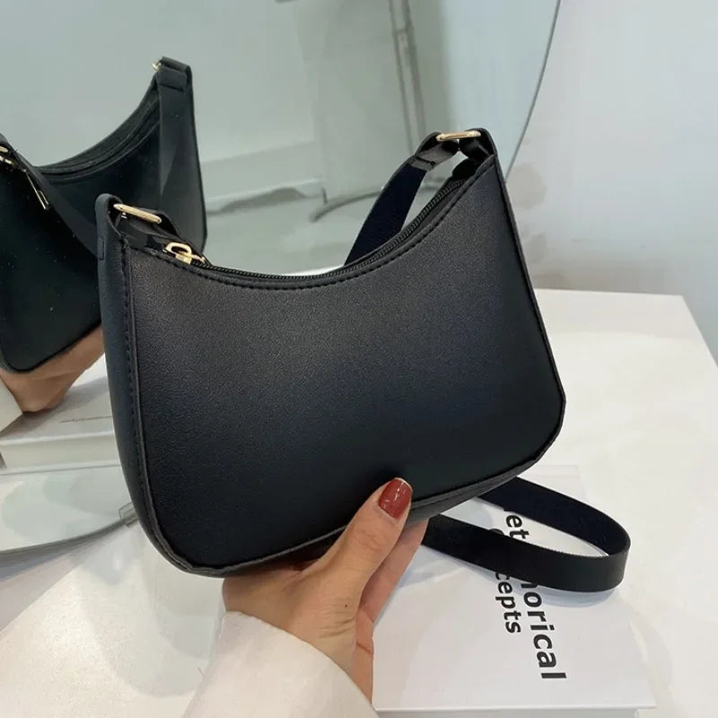 New Women's Fashion Handbags Retro Solid Color PU Leather Shoulder Underarm Bag Casual Women Hobos Handbags