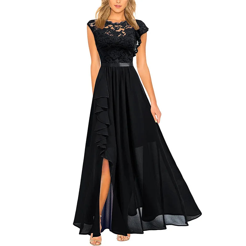 Women's Fashion bridesmaid dress Prom Dresses Handmade 3D Flower Sexy High Slit Evening Party Gowns Long Graduation Dress