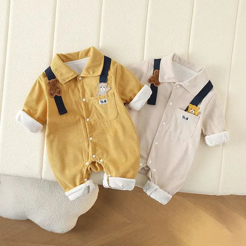 Baby Clothes Newborn Rompers  Autumn Infant Boys Casual Double Layer Jumpsuit Toddler Girls Cartoon Bear Corduroy Romper
