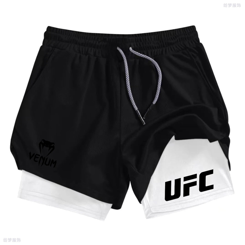 Summer bottom wear running shorts, men's fitness gym training 2-in-1 sports shorts, quick-drying exercise jogging double-layer s