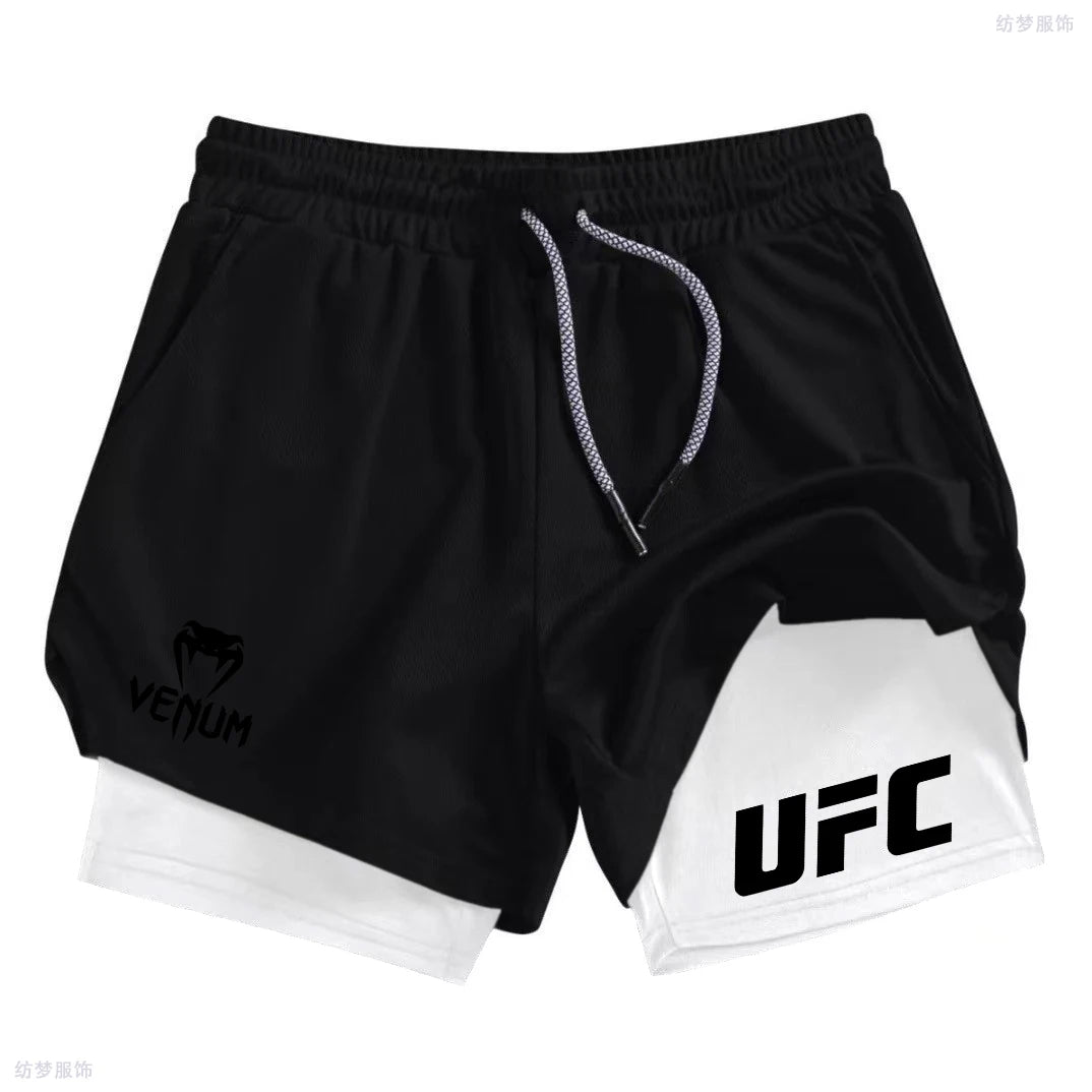 Summer bottom wear running shorts, men's fitness gym training 2-in-1 sports shorts, quick-drying exercise jogging double-layer s