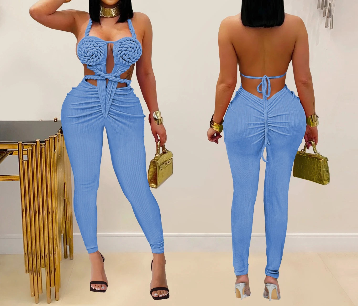 Sexy Bodysuit women's jumpsuits and rompers Rompers Woman Clothes1 Piece Set Playsuit Hang neck backless Female Clothing HXY309