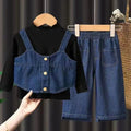 Fashion Denim Casual Baby Girls Outfits Spring Autumn Toddler Children Clothes Vest+Tops+Trousers 3pcs Sets Clothes Sets
