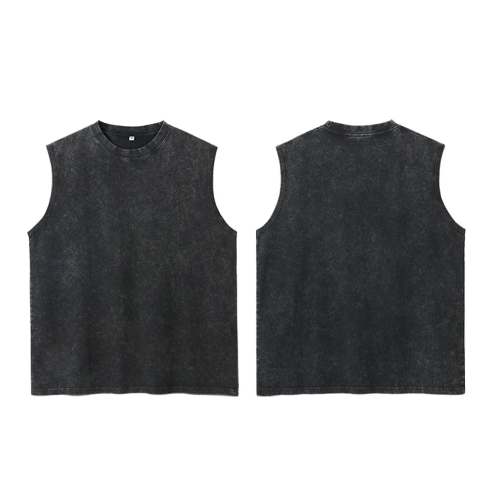 Men's Trendy Cross Print Retro Washed Vest Summer Fitness Everyday Commute Top Casual And Stylish Street Style Pure Cotton Vest