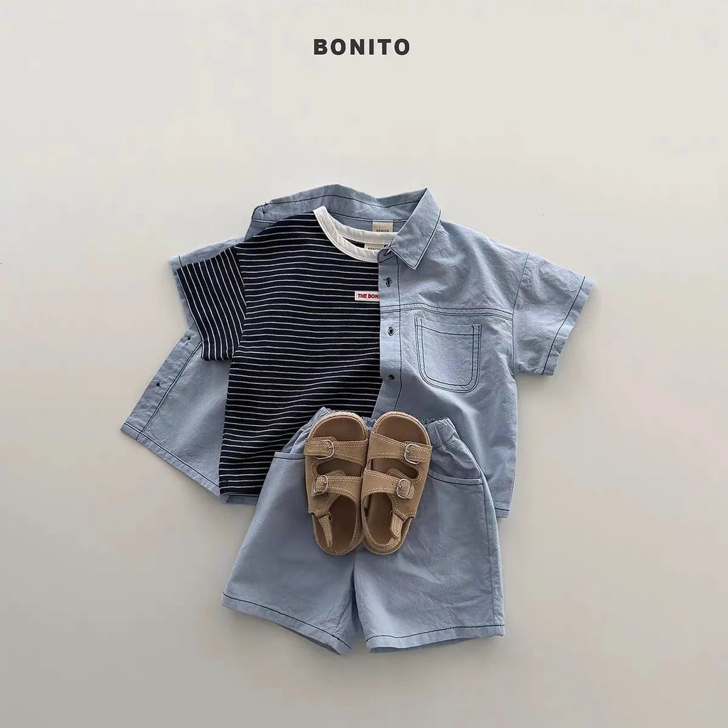 Childrens Clothing for Infants and Toddlers Boys and Girls 2026 New Denim Shirt and Shorts Set Fashionable Summer Two-piece Set