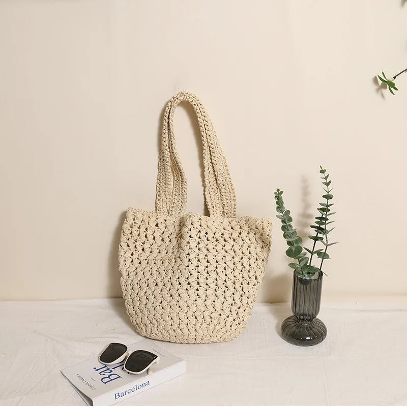 Women's Handbag 2026 New Handmade Weaving Travel Tote Buckets Bag Large Capacity Single Shoulder Underarm Bag