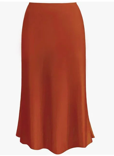 Elegant Faux Silk Satin Skirts for Women High Waist A-line Office Lady  Solid Color Glossy Finish Fishtail Skirt