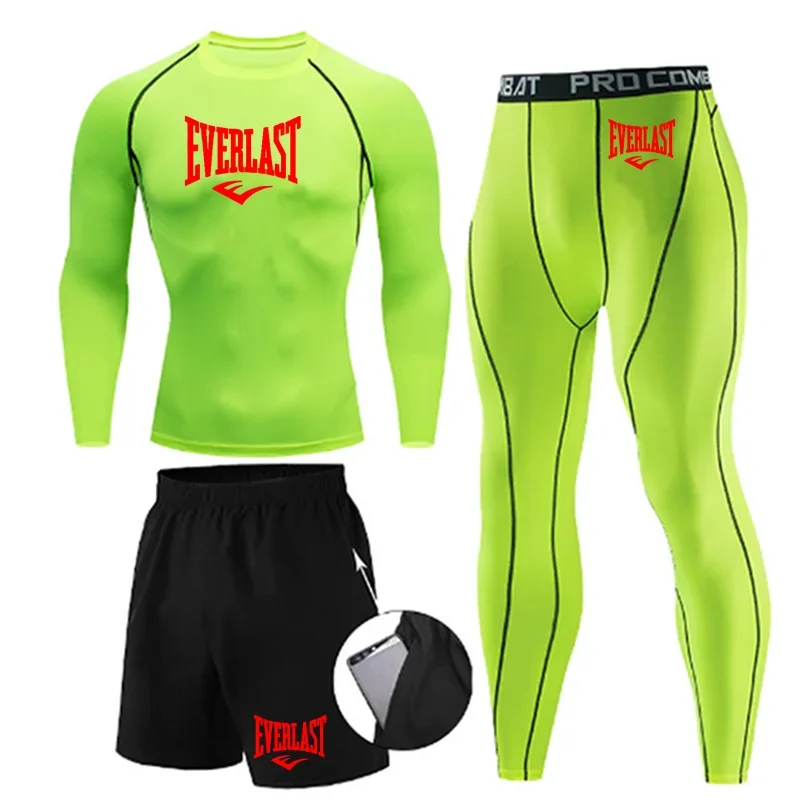 EVERLAST Men's T-shirt + Shorts 2pcs Set Leisure Breath Short Sleeve Sport Jogging Gym Brand Print Clothing