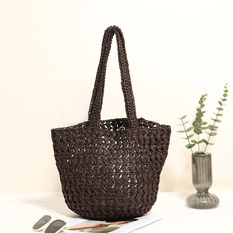 Women's Handbag 2026 New Handmade Weaving Travel Tote Buckets Bag Large Capacity Single Shoulder Underarm Bag