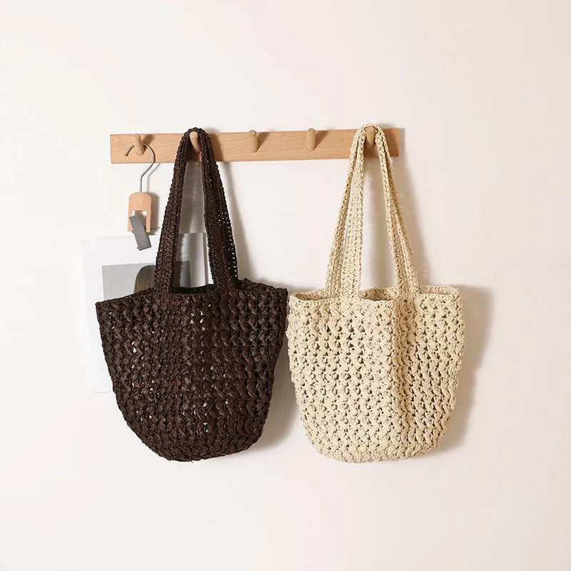Women's Handbag 2026 New Handmade Weaving Travel Tote Buckets Bag Large Capacity Single Shoulder Underarm Bag