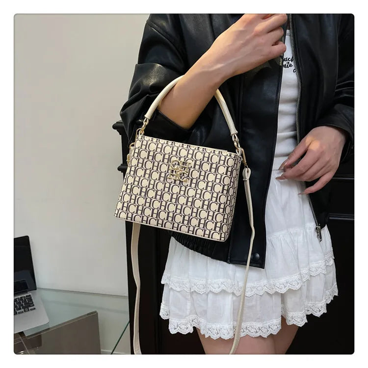 Handheld Bucket Bag For Women Shoulder Crossbody Bag Fashion Large Capacity Trendy Versatile Compartment Underarm Letter Bag