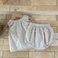 New Summer Baby Clothes Set 6-24M Cute Grid Toddler Girls Sleeveless Top+Bloomer Minimalist Loose Infant Outfit 2PCS